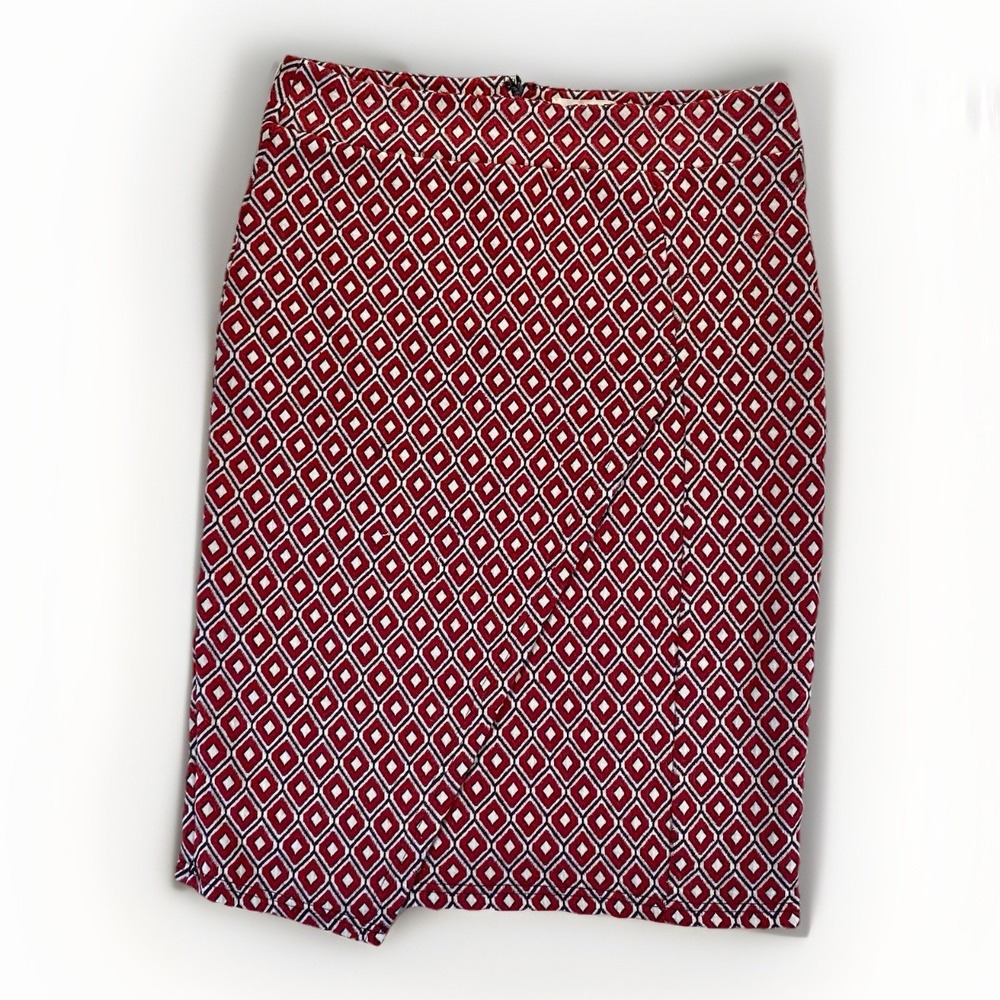 Anthropologie Maeve Pencil M Mini Knee Skirt Red Knit Diamond Corpcore Office‎